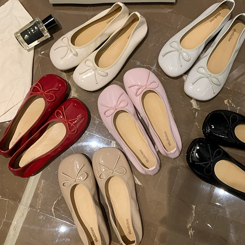 Neue koreanische Schleifen-Ballerinas mit runder Spitze für Damen, Herbst, weich und bequem · MOHE China shoe factory