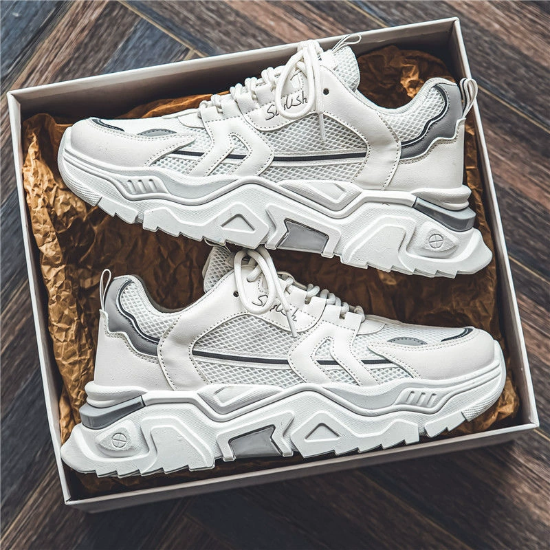 Zapatillas de Padre Blancas Elevadoras con Suela Gruesa Transpirables Nuevas Invierno 2026 · MOHE China shoe factory