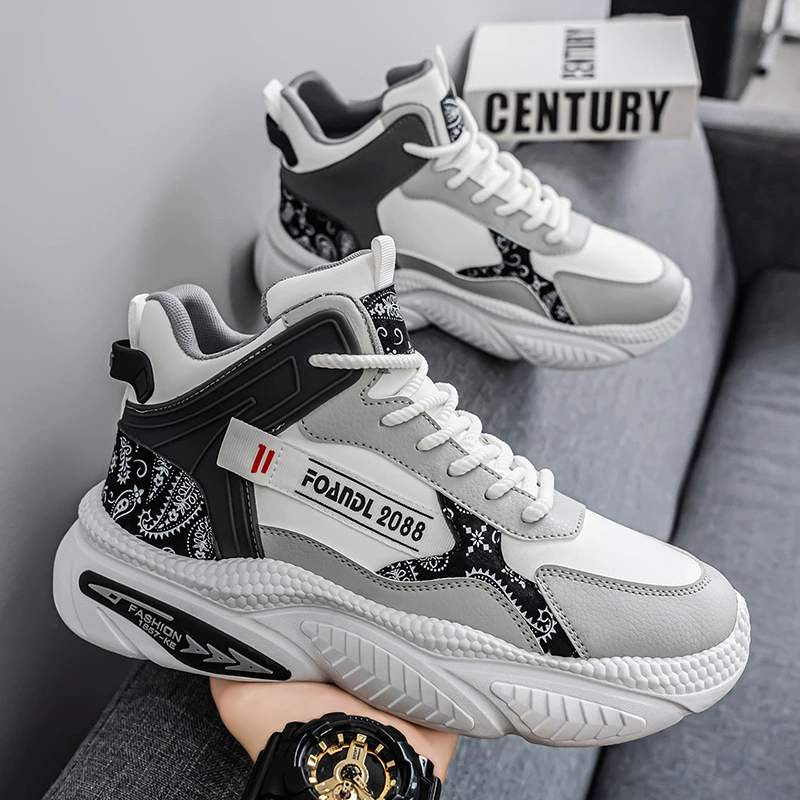 Sapatos Masculinos 2026 Outono Cano Alto Basquete Sneakers Jovem Trendy Running Dad Shoes Aumento de Altura