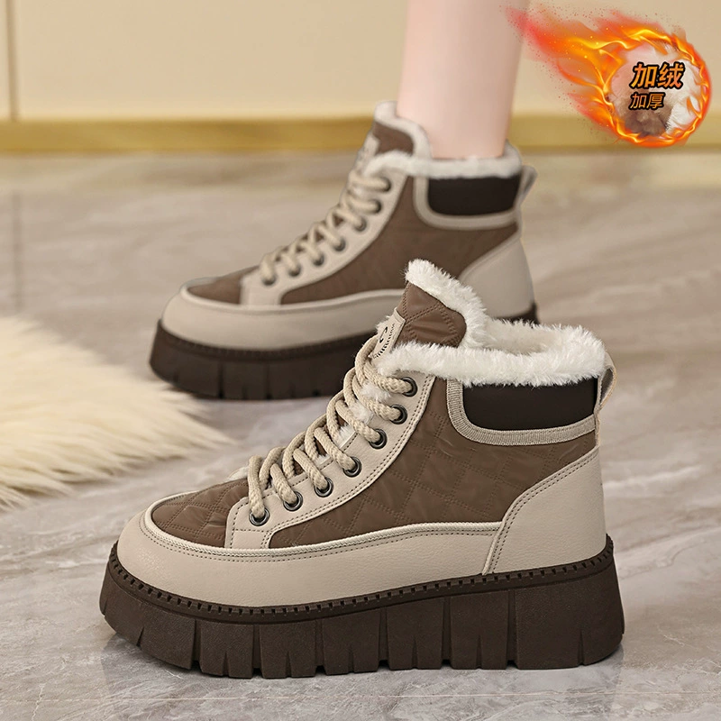 Botas de Nieve Forradas de Vellón Invierno Mujer Coreanas Gruesas Cálidas Zapatos de Algodón Casual Altas Martin Cortas
