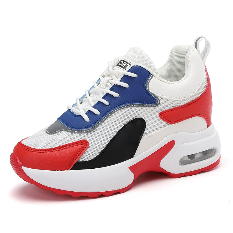 Korean Height Increasing Women Shoes 2025 Spring Summer Fashion Wedge Lace Up Slim Thick Sole Sneakers