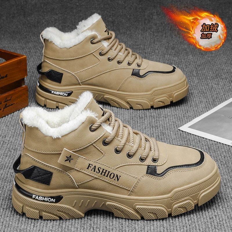 Zapatos de algodón altos gruesos cálidos con forro de piel para hombre invierno 2026 nuevo, botas Martin de seguridad