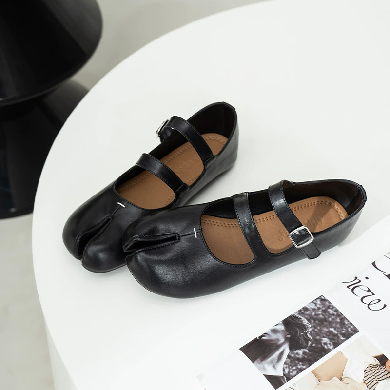 Nouvelles chaussures automne double rangée boucle bride orteils fendus Mary Jane designer plates femme
