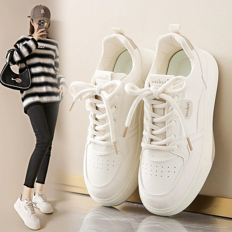 Baskets blanches printemps 2025 pour femme, style coréen, semelle épaisse, chaussures décontractées H6518 · MOHE China shoe factory