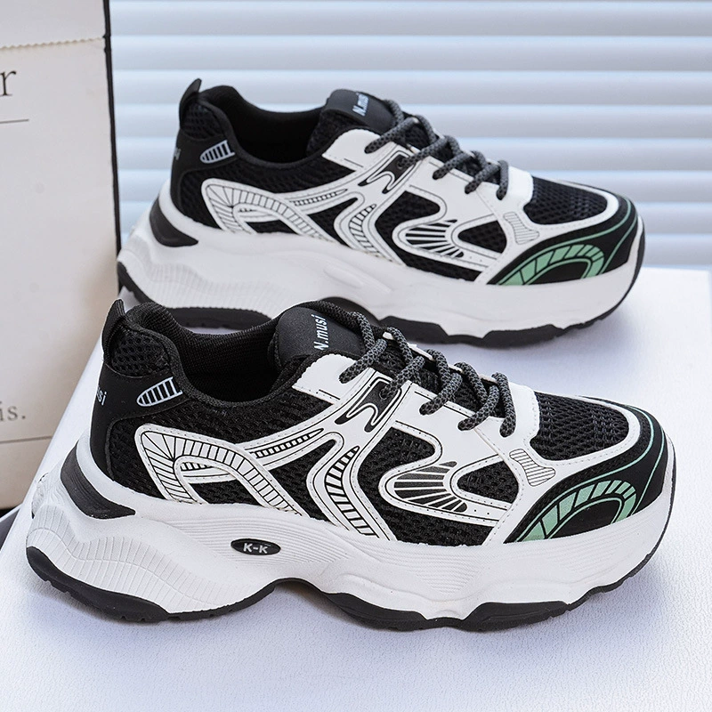 Zapatillas de malla transpirable para mujer, otoño, suela gruesa, chunky, casuales