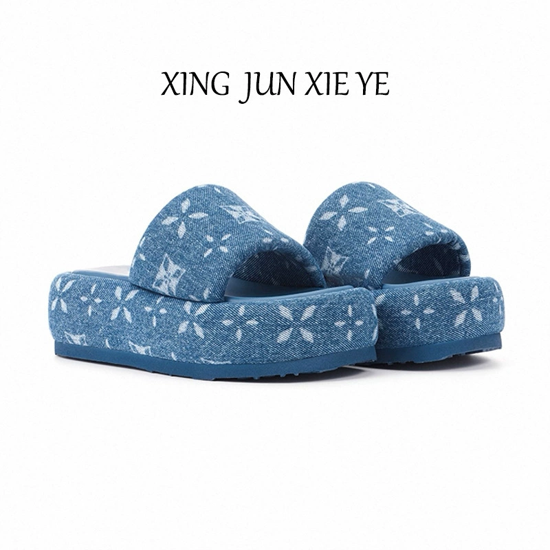 Sandalias de punta abierta estampadas para mujer, verano 2025, chanclas cómodas casuales de playa