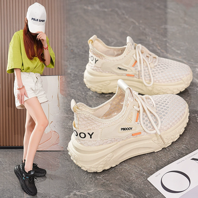 Zapatillas de Verano para Mujer Transpirables de Malla Hueca Suela Gruesa Coreana Flyknit Casual Running