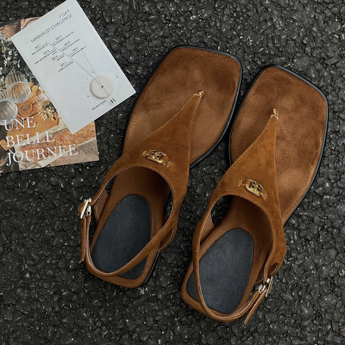 Sandalias francesas de plataforma para mujer, punta cuadrada, chanclas transpirables verano 2025