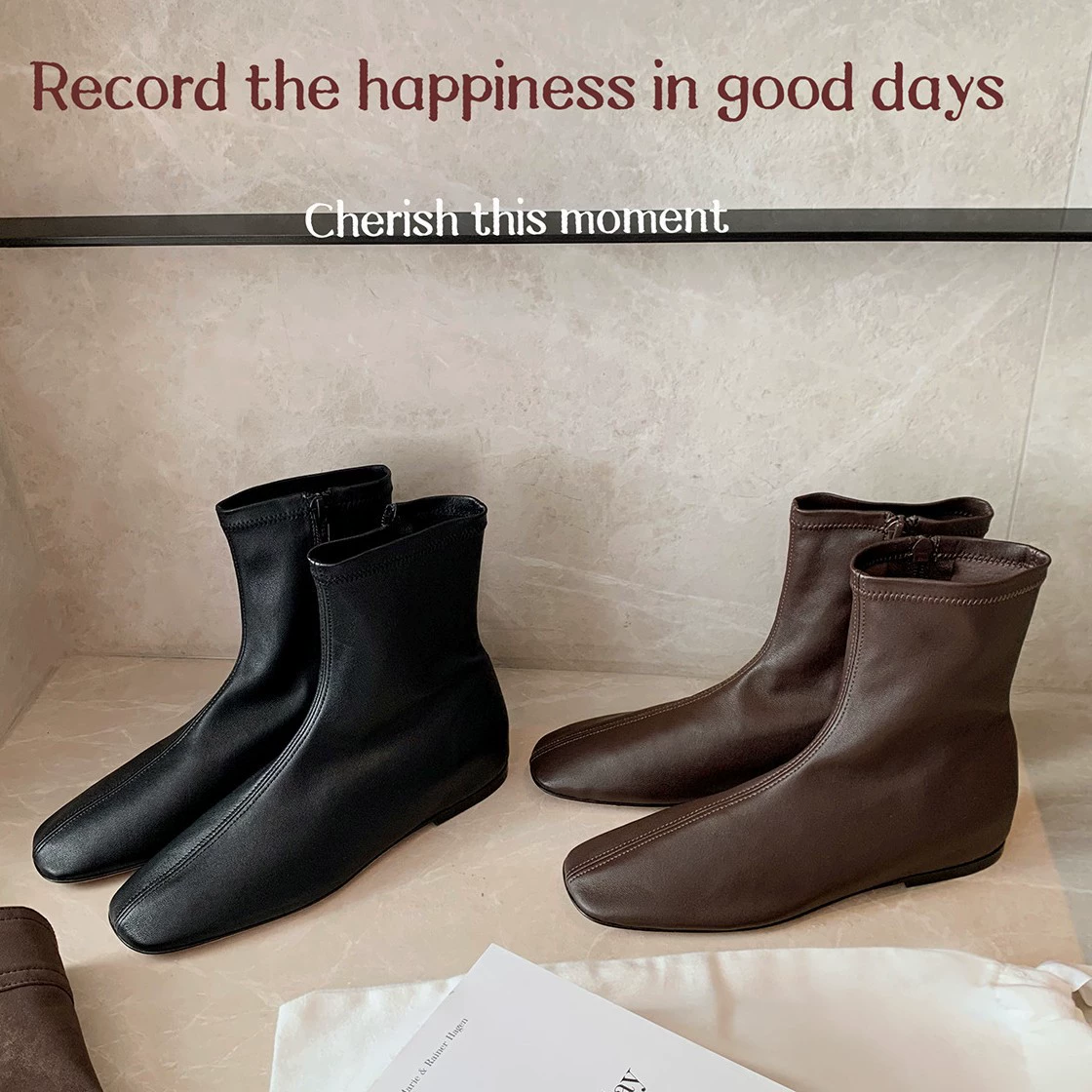 Nouvelles bottines plates pour femmes, talon caché de 3 cm, fermeture à glissière latérale, ajustées, élastiques, rétro