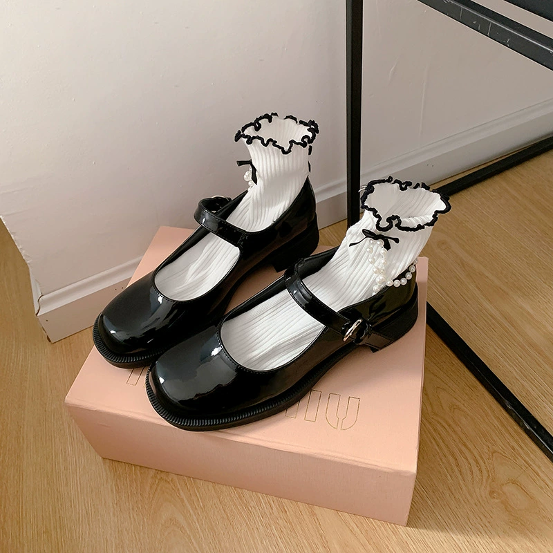 Mocassins Mary Jane printemps japonais, bout rond, talon bloc boucle