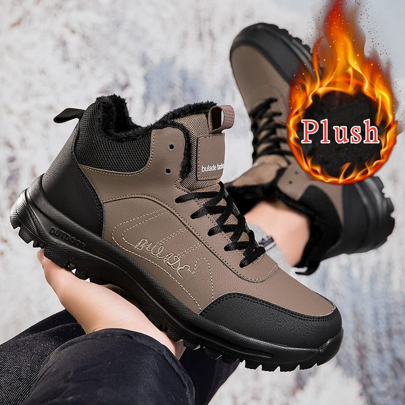 Chaussures de randonnée d'hiver décontractées pour hommes, doublées en fourrure, pour personnes âgées