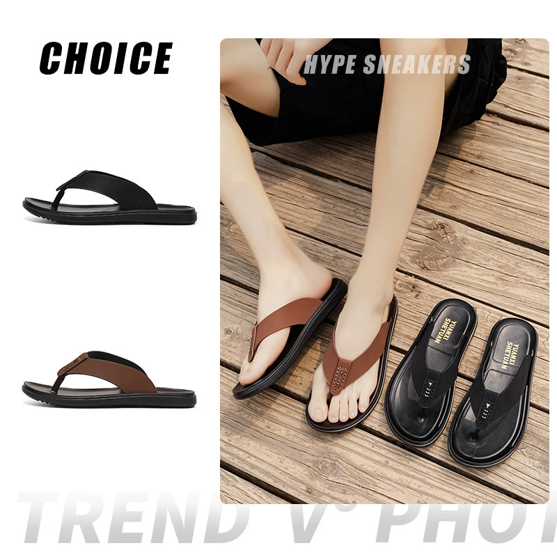 Men's Sandals 2026 Flip Flops Soft Sole Non-slip Leather, Outdoor Beach Shoes, Durable