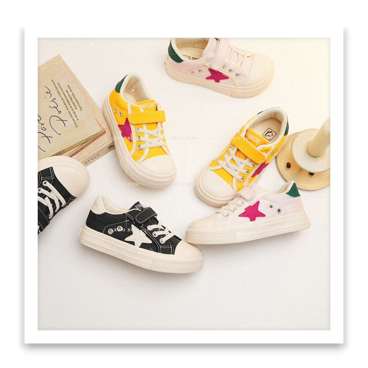 XSHX Star Chaussures de skate en tissu Lycra doux, scratch, bout large, caoutchouc antidérapant