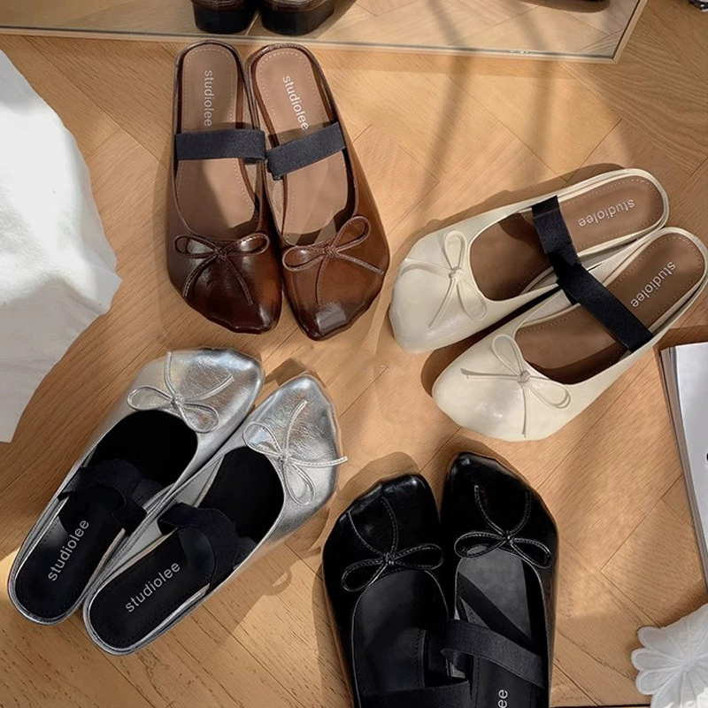 Nouvelles Mules Paresseuses à Bout Mangue Irrégulier, Bride Nœud Français pour Femme Printemps