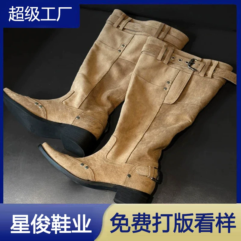 Trendy Pointed Western Cowboy Boots for Women 2025 New Long Tube Chunky Heel Knee High