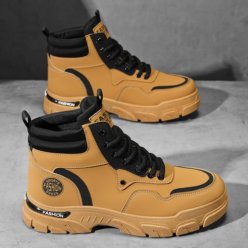 Botas Martin Caña Alta para Hombre Primavera Nuevas Transpirables Trabajo Casuales Británicas Suela Gruesa Amarillas