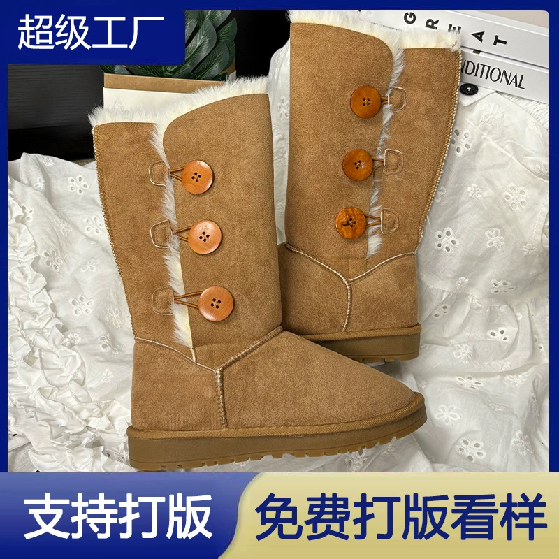 Botas de nieve hasta la rodilla forro piel de oveja 2025 otoño invierno mujer cálido algodón