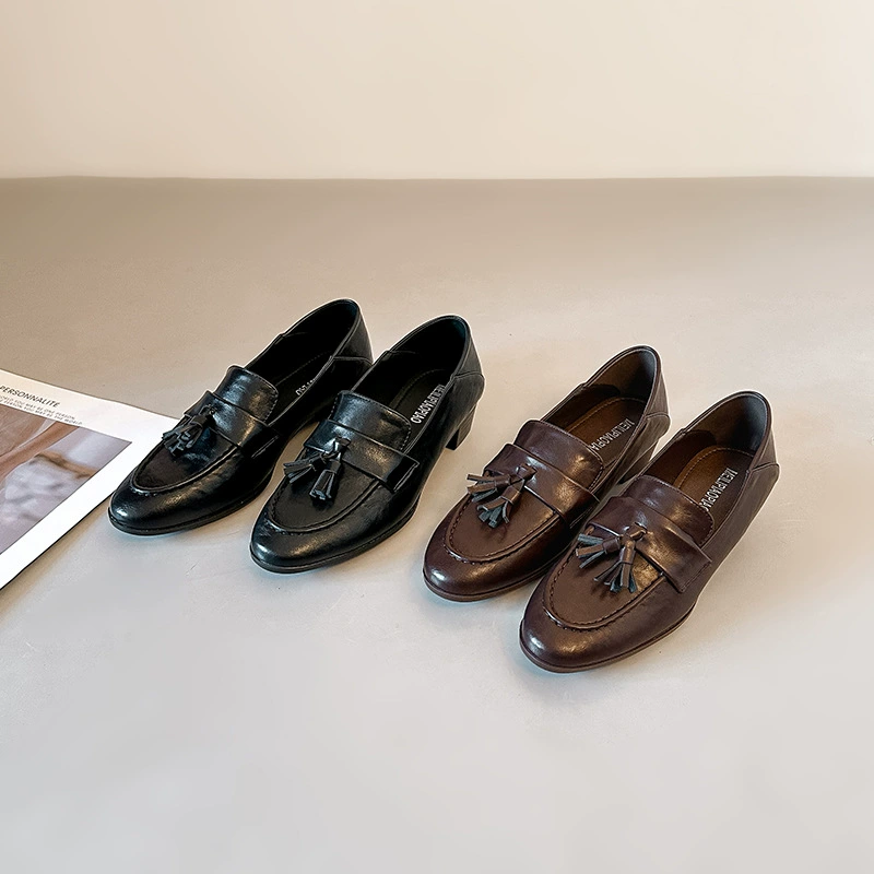 Mocasines Slip-on Tacón Grueso Nuevo 2026, Británico Otoño Casual Cuero