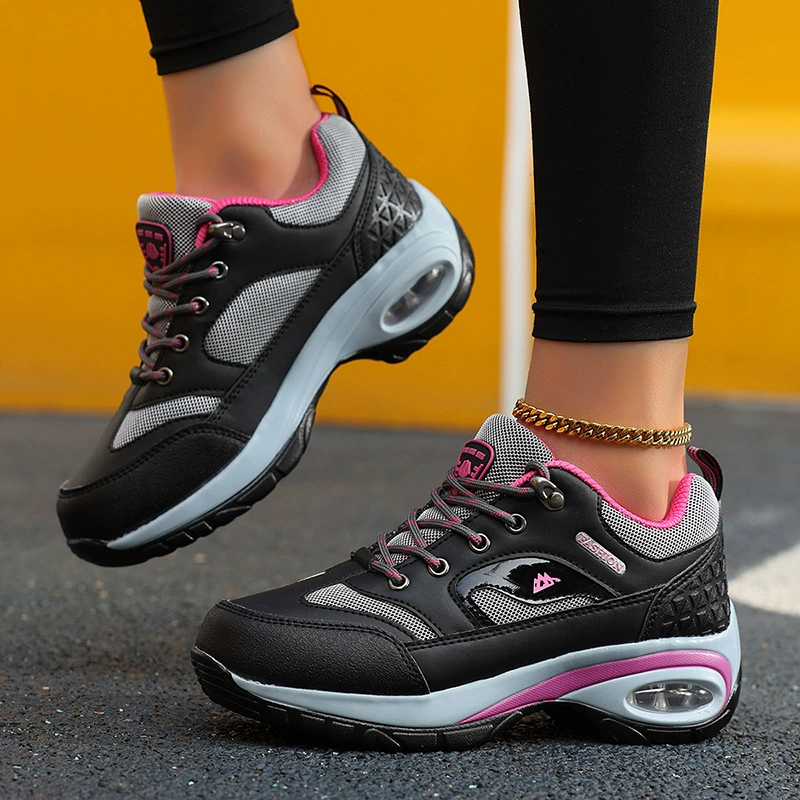 Zapatos de senderismo antideslizantes de moda para exteriores, zapatos de trail de malla transpirable con aumento de altura para mujer