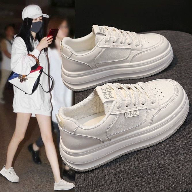 Zapatillas blancas de suela gruesa para mujer, primavera-otoño 2025, transpirables, casuales con plataforma