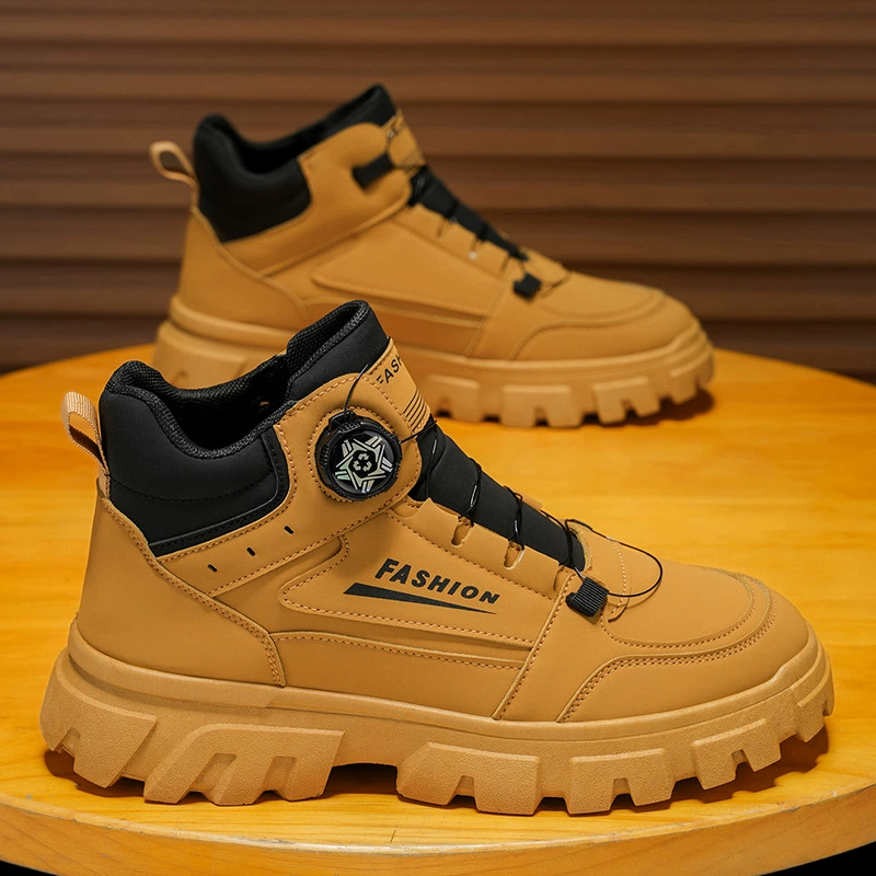 Bottes Martin Homme Automne Nouveau 2026 Boucle Tournante Style Britannique Bottes Hautes Décontractées Jaunes Mode