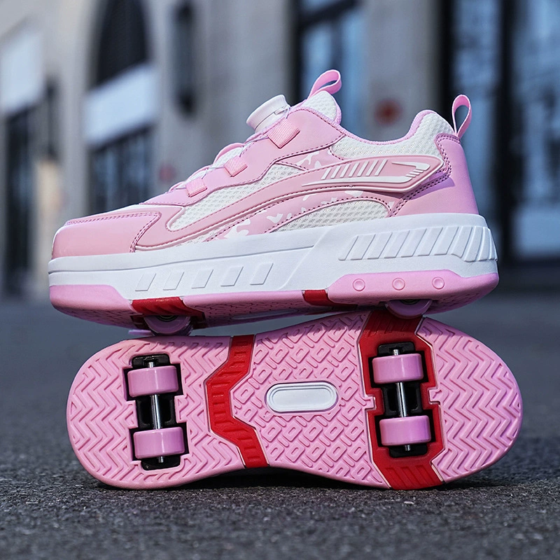 Export Heelys Four-Wheel Walkable Slidable Kids Light-Up Shoes Retractable LED White Roller Sneakers