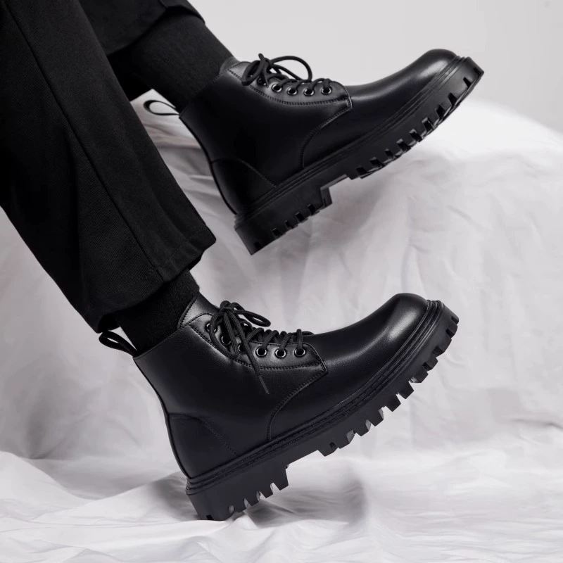Martin-Stiefel 2026 Frühling Neu Schwarz Höhenzunahme Dicke Sohle Britischer Stil Motorrad High Top Leder Arbeitsschuhe