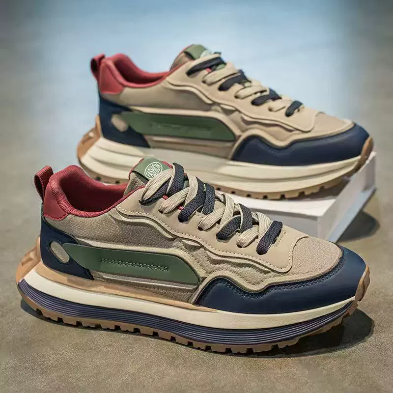 Sapatos Masculinos 2026 Primavera Casuais Trendy Esportivos Estilo Hong Kong Alta Aparência Dad Shoes Novo Aumento Sola Grossa