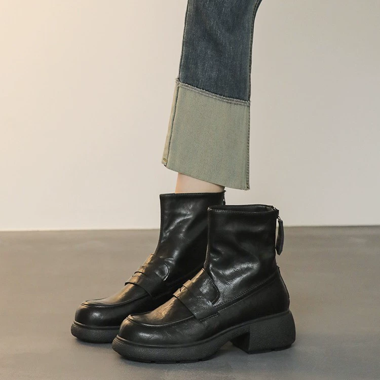 Nouvelles bottines femme bout rond talon épais mode élastiques fines
