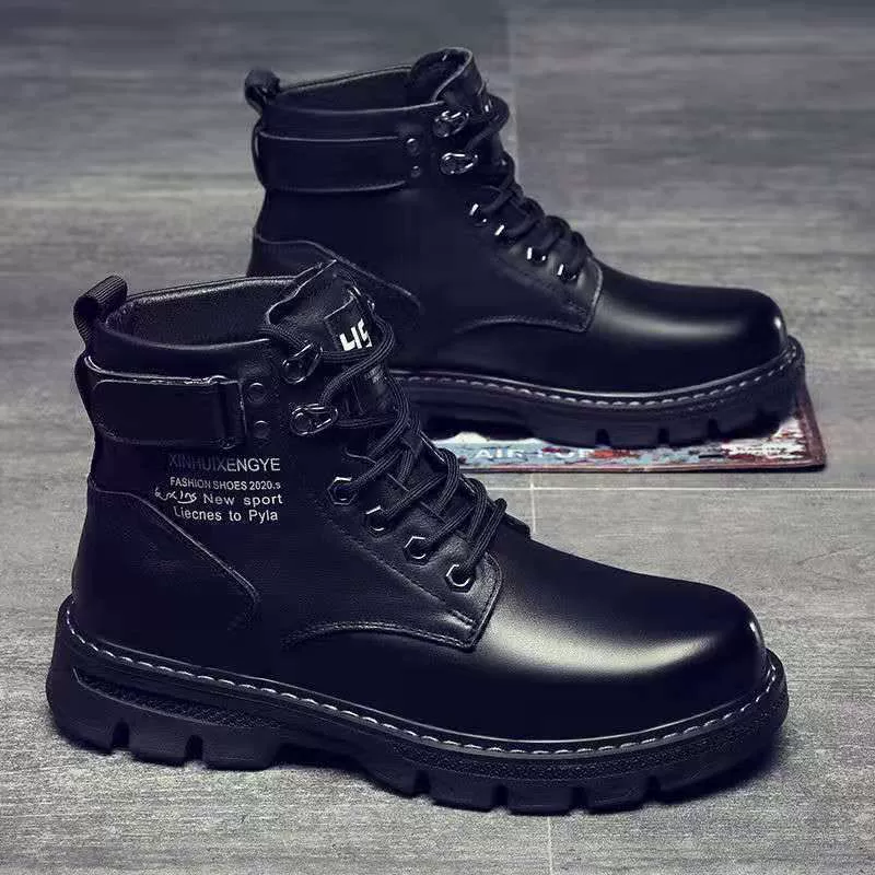 Bottines martin homme hautes style britannique cuir noir casual