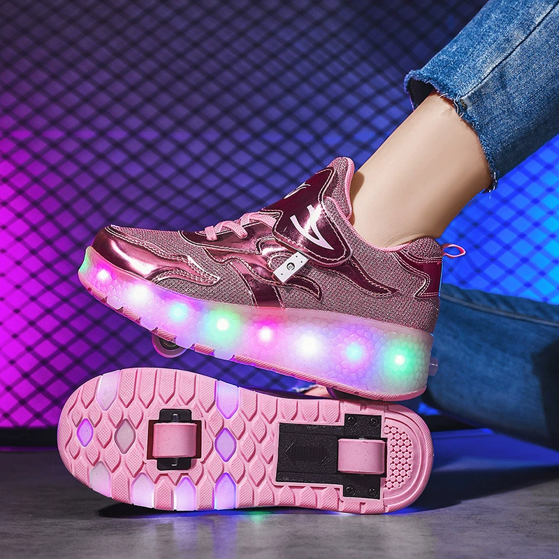Patins à roulettes LED rechargeables avec interrupteur, Heelys double roue, adultes, vente en gros