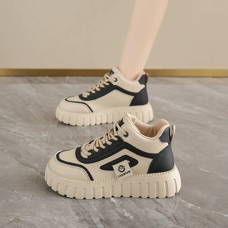 Zapatos Blancos Altos Estilo Coreano Otoño 2025 Mujer Suela Gruesa Plataforma Casual Deportivas