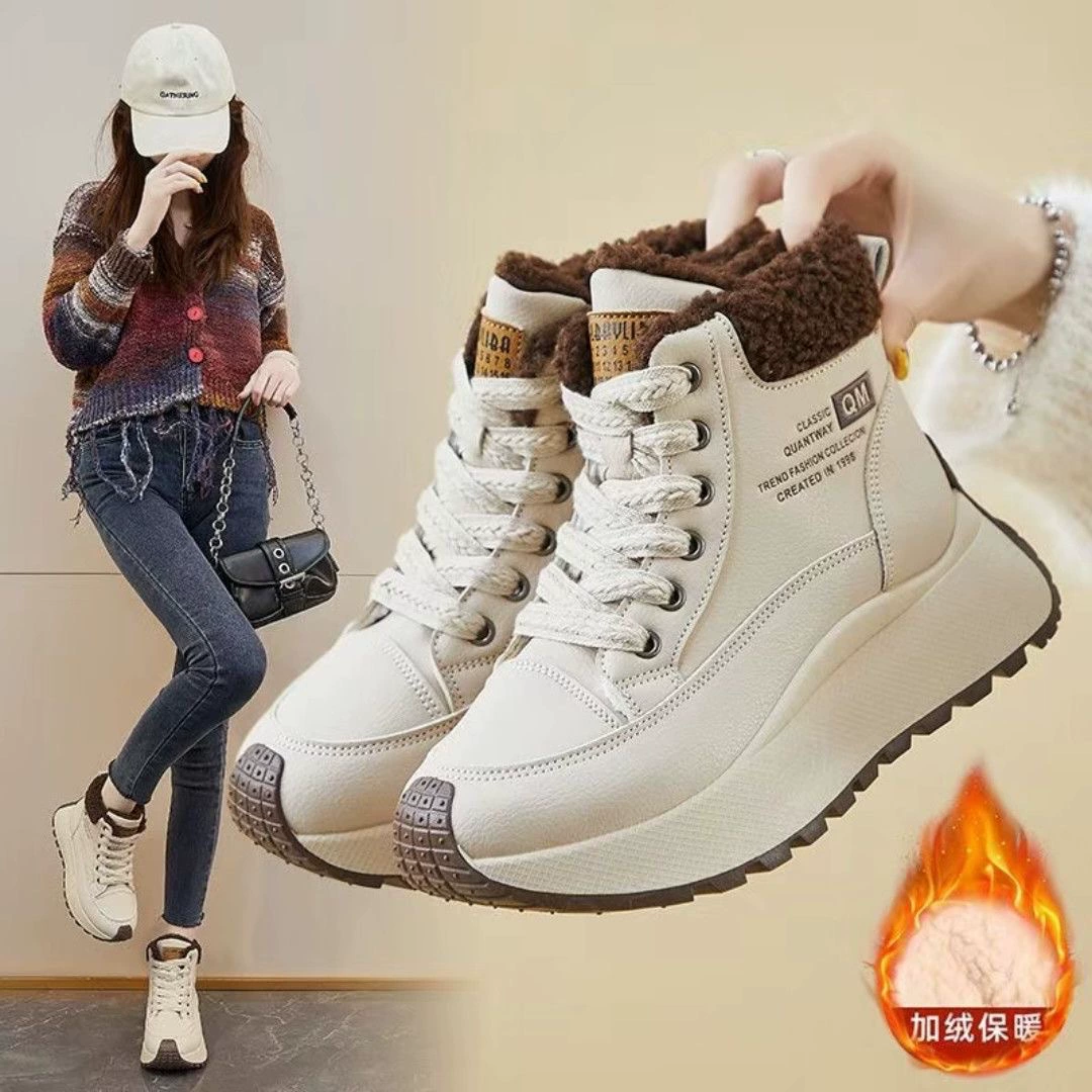 Bottes de neige doublées polaire femme, semelle épaisse, bottines coton chaud antidérapantes