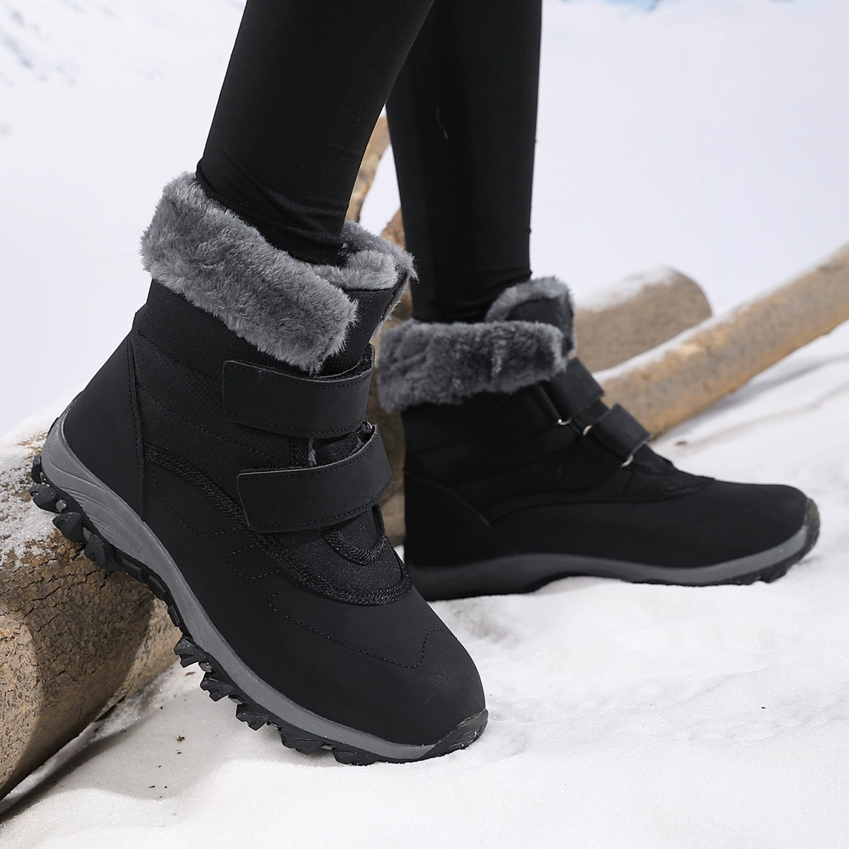 Sapatos de Algodão de Inverno Tamanho Grande para Idosas, Botas de Neve de Cano Médio Quentes com Forro de Pelúcia