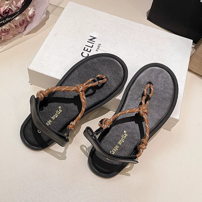Sandalias planas gladiador con pedrería, tiras cruzadas, verano