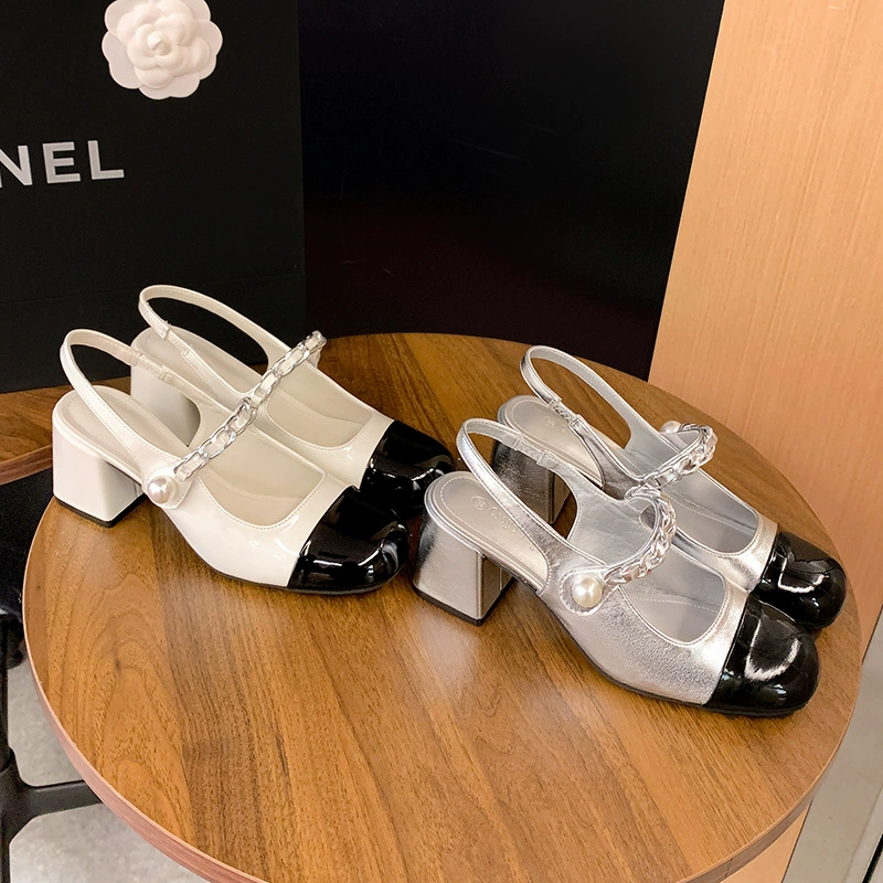 Nouvelles sandales été talon bloc, bride française, talon ouvert, pour femmes
