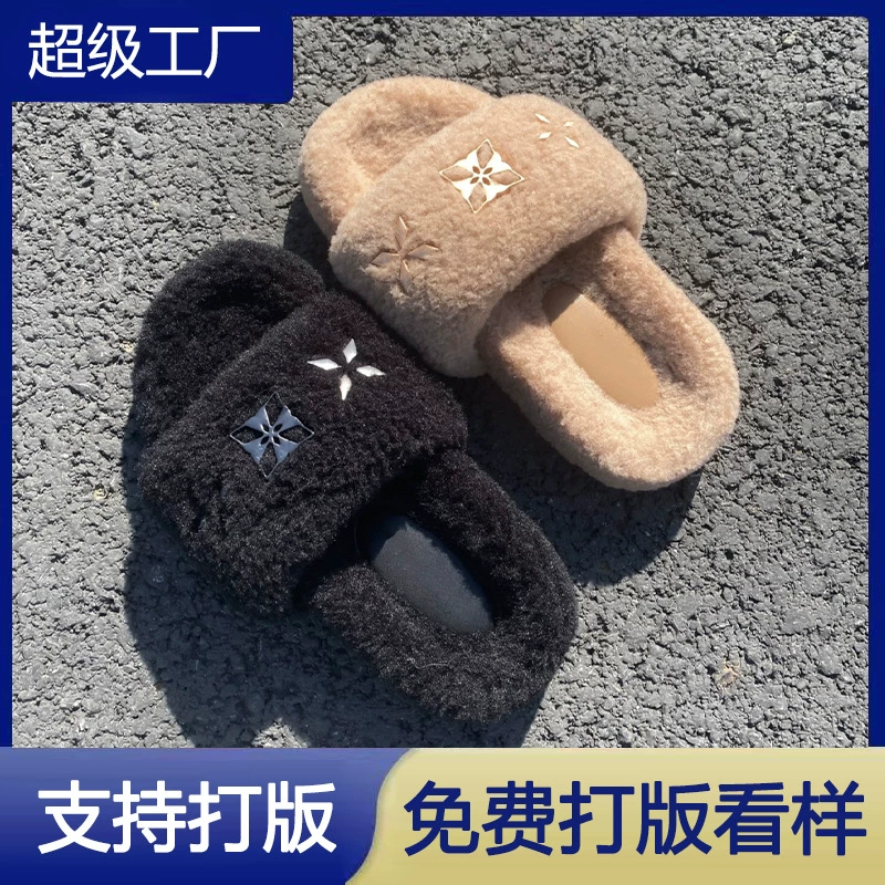 Zapatillas suela gruesa piel 2025 otoño mujer casual punta abierta exterior slides mismo estilo Zhao Lusi