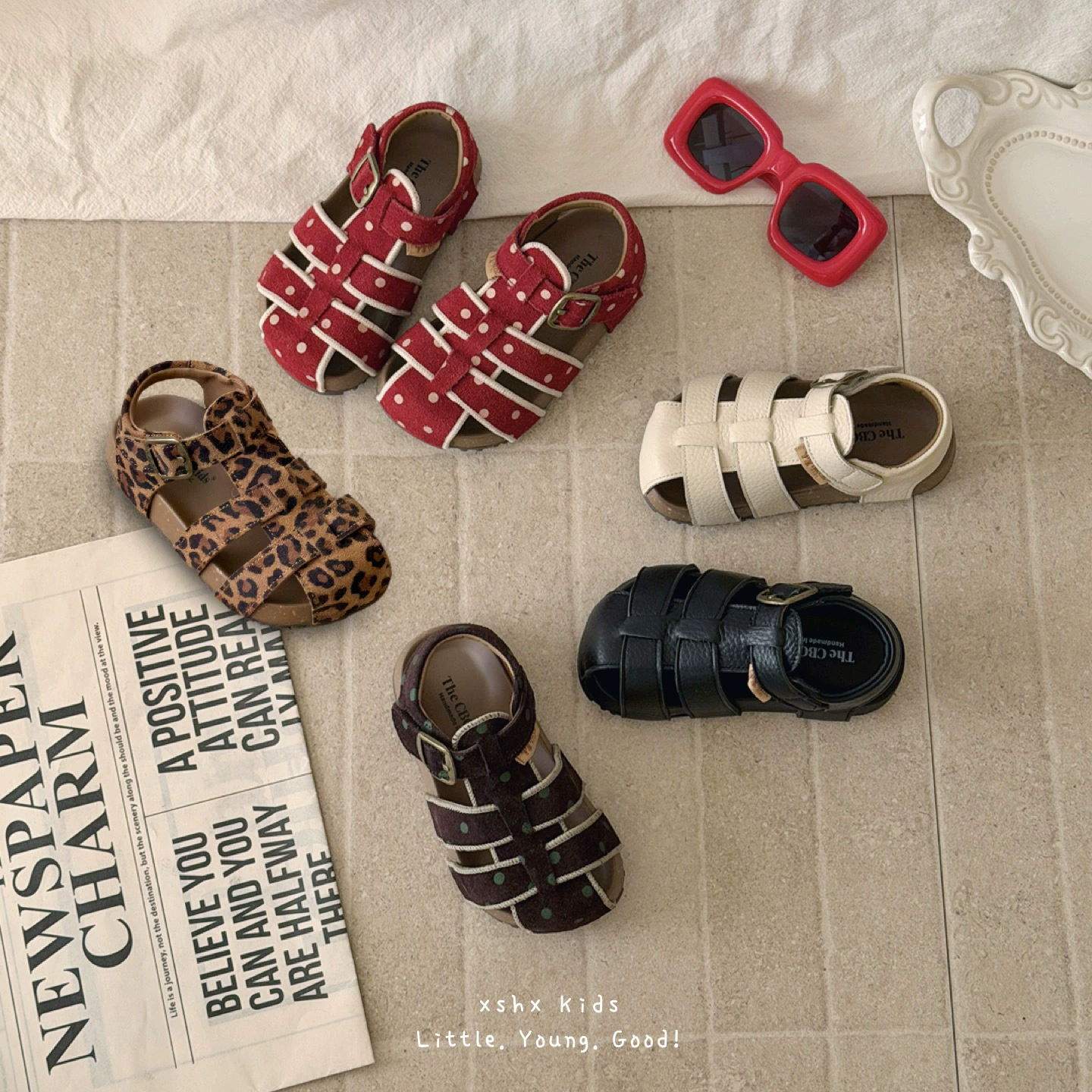 XSHX Oberleder Rindsleder Zehenkappe Burgunder Sandalen Funktional Kork Sohle Jungen Mädchen Frühling Sommer Atmungsaktiv Children's Day · MOHE China shoe factory