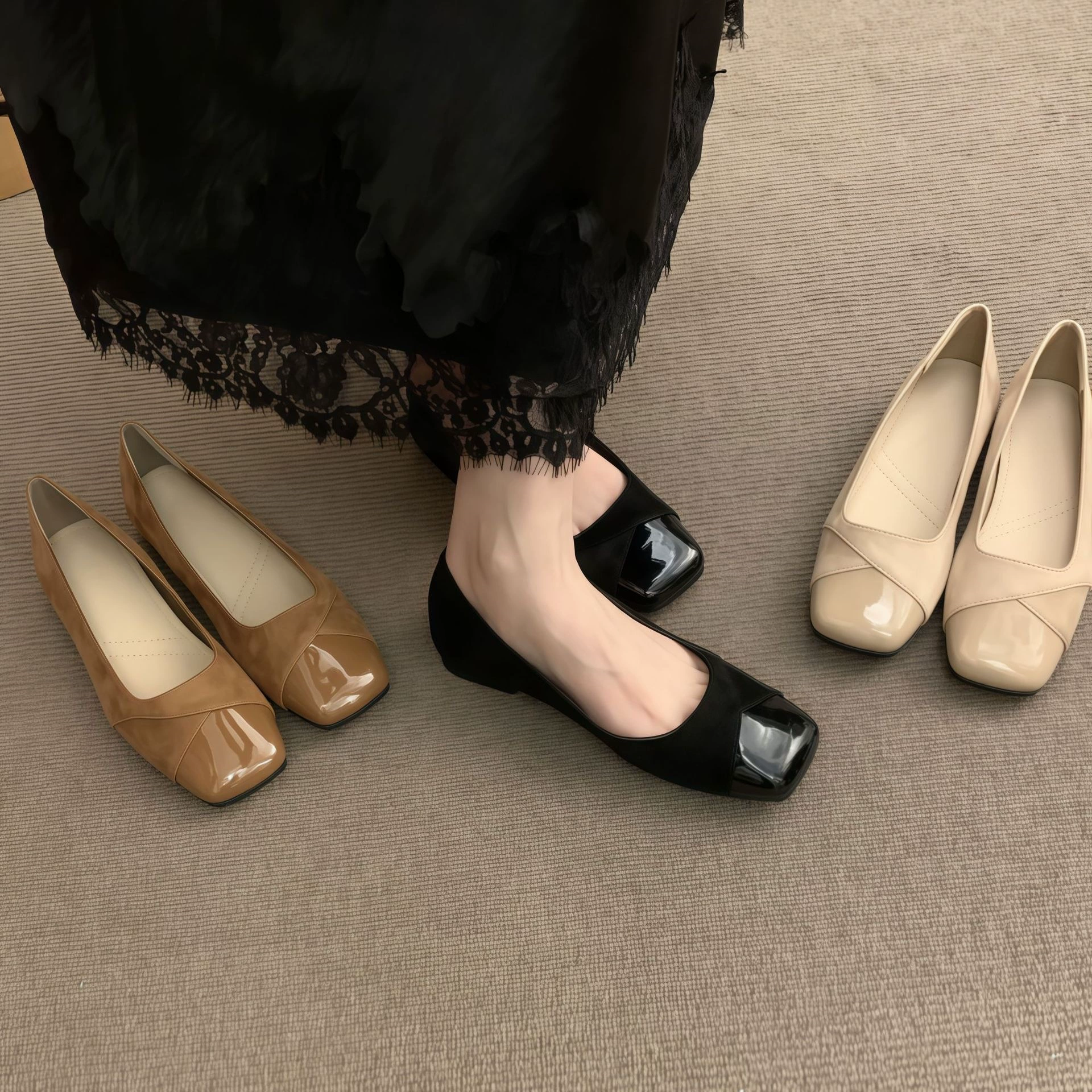 Chuyuji Chaussures plates bout carré bouche peu profonde femmes habillées Mary Jane 2026 nouveau doux slip-on · MOHE China shoe factory
