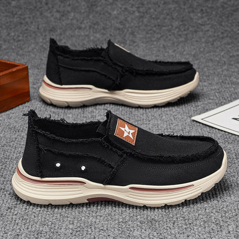 2026 été homme vintage effiloché slip-on toile chaussures respirant décontractées loafers · MOHE China shoe factory