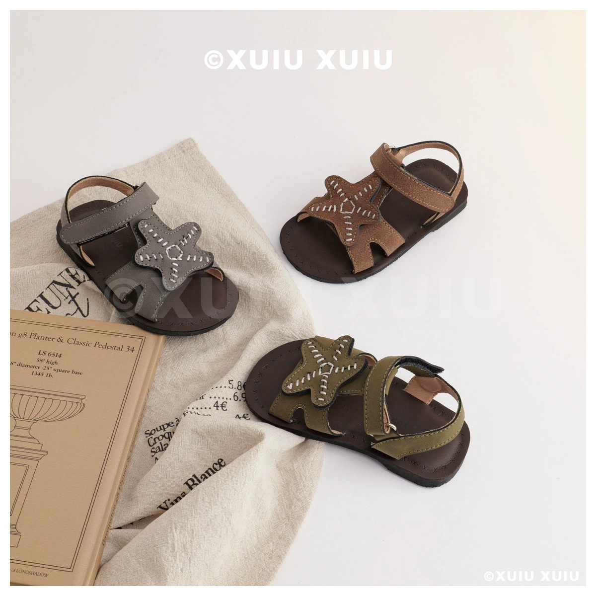 XSHX SeaStar Vintage Sandales de plage étoile de mer pour garçons et filles, bout ouvert, scratch