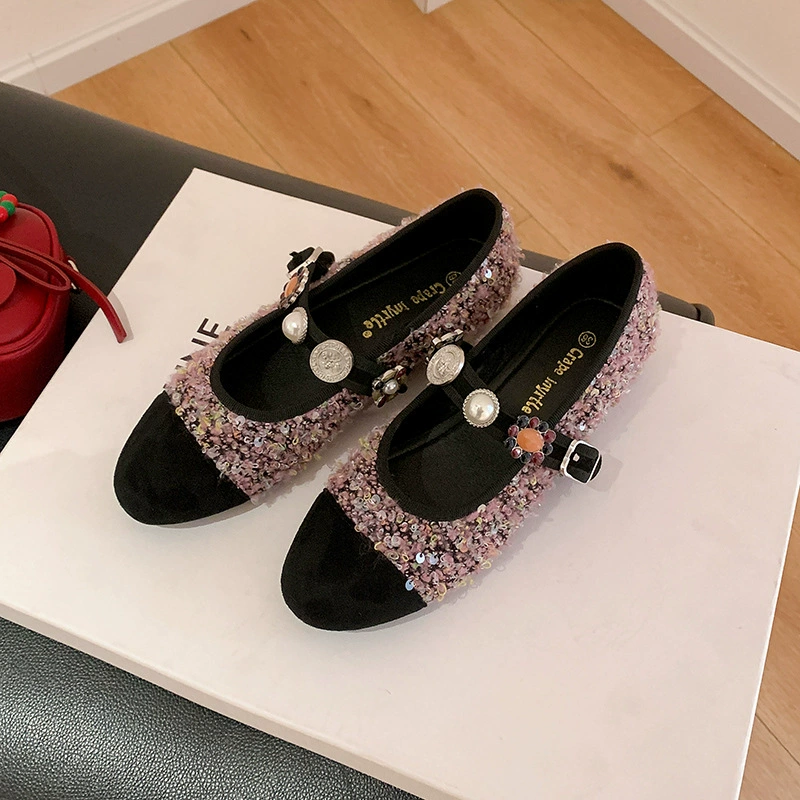 Zapatos Mary Jane planos estilo Chanel con emblema de tweed para mujer, boda