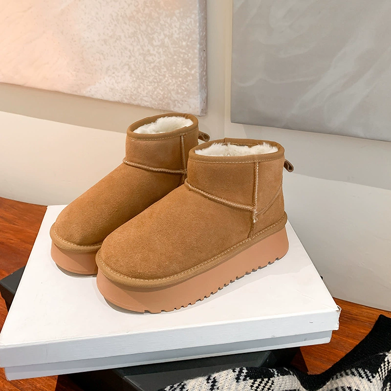 Nouvelles bottes de neige à plateforme, bout rond, fourrure, style coréen, hiver pour femme