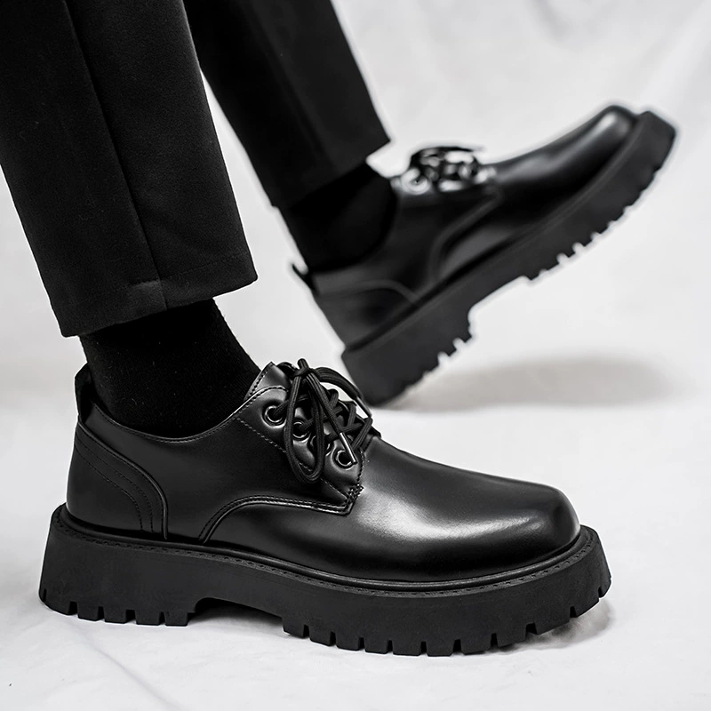 Zapatos de Cuero para Hombre Negocios Derby Británico Primavera Cabeza Gruesa Casual Moda Aumento de Altura Suela Gruesa