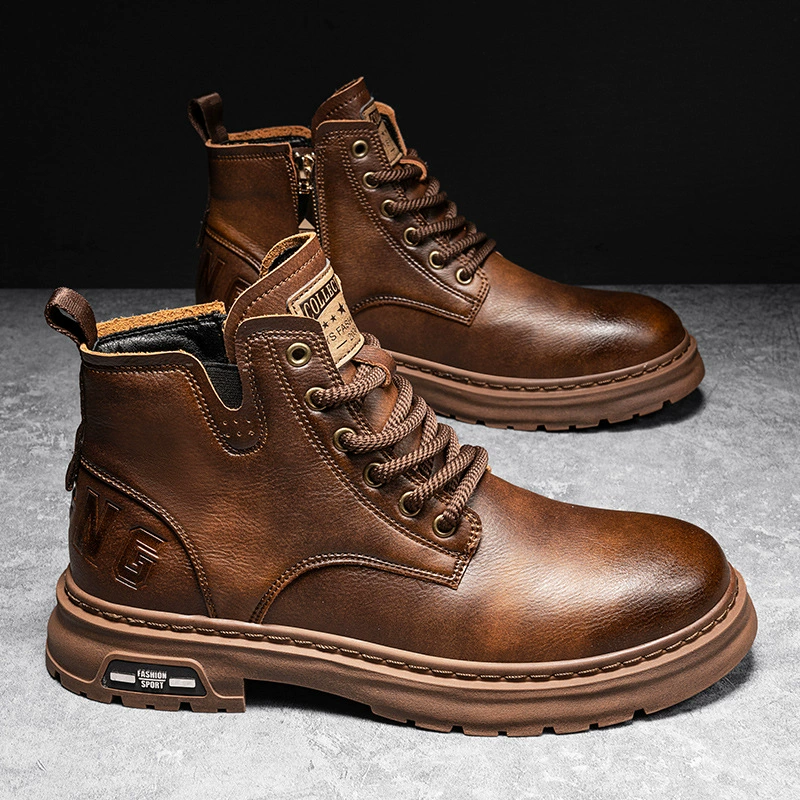 Zapatos para Hombre Otoño Invierno Botas Martin Caña Alta 2025 Nuevo Hombre Británico Zapatos de Cuero Casuales Caña Baja Retro Zapatos de Trabajo