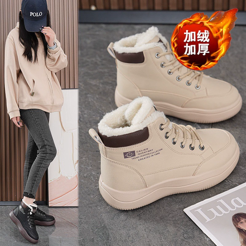 Zapatos Altos Forrados de Vellón Invierno 2025 Mujer Deportivos Gruesos Cálidos Zapatos de Algodón Botas Cortas Botas de Nieve