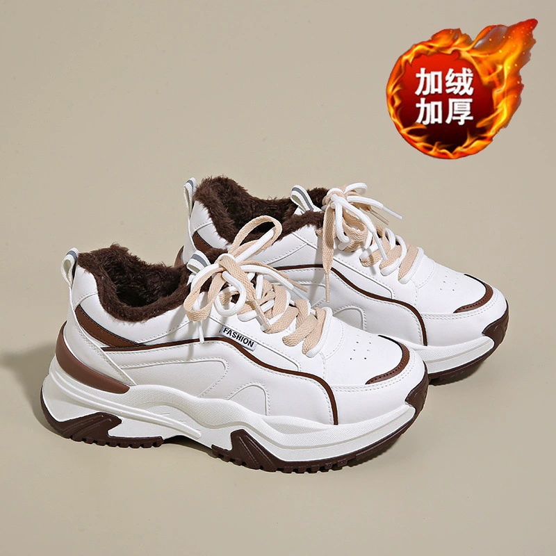 Zapatillas chunky de invierno forradas con fleece para mujer, 2025 estilo coreano, zapatos de algodón calientes