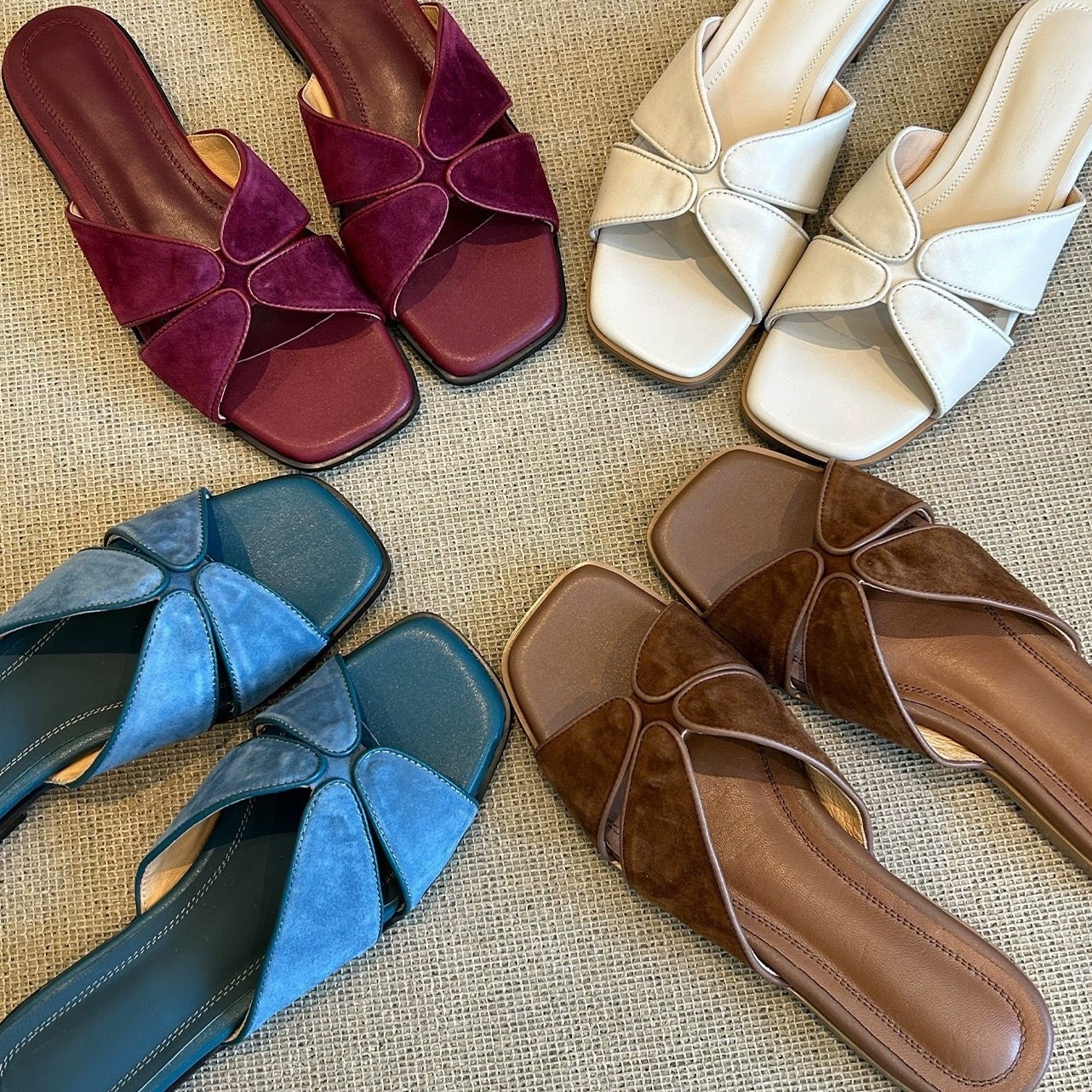 شوزي فرنسي مربع إصبع سليبر نسائي صيفي كعب منخفض عطلة شاطئ صندل · MOHE China shoe factory