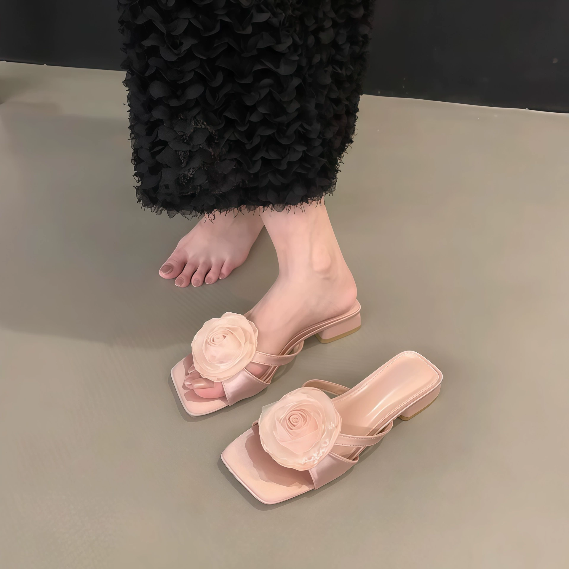 Chuyuji Damen French Pink Lässige Pantoffeln 2026 Sommer Neuer Chinesischer Stil · MOHE China shoe factory