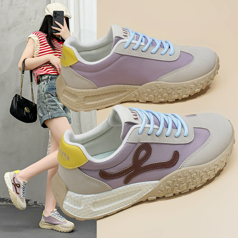 Chaussures Deutsch femme été 2025, nouvelles respirantes légères à semelle souple, sneakers en cuir compensées décontractées